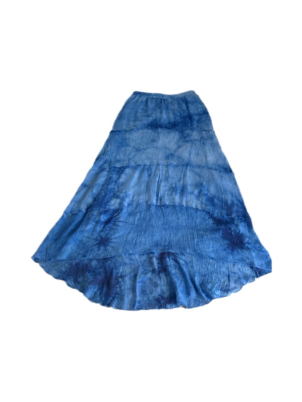 Vintage AGB Blue Tie Dye Tiered High Low Maxi Skirt Boho Y2K Size XL Linen Look